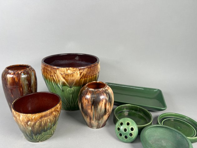 Image for Collection of Vintage Art Pottery Including McCoy Onyx Glaze Vases, Planters & Flower Frog