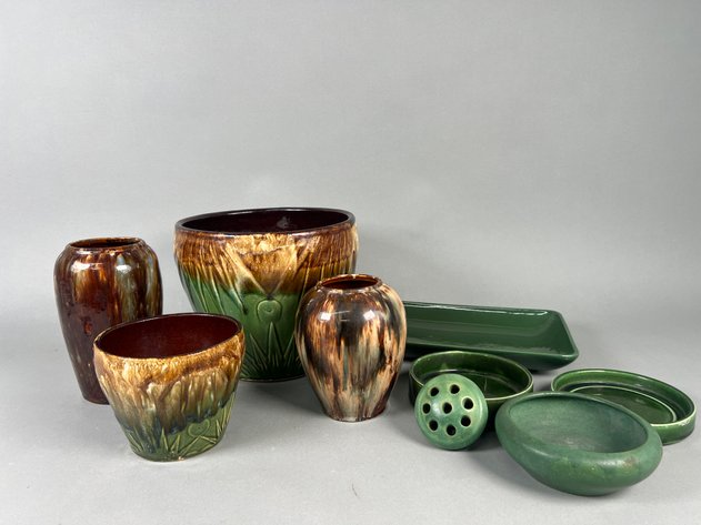 Image for Collection of Vintage Art Pottery Including McCoy Onyx Glaze Vases, Planters & Flower Frog