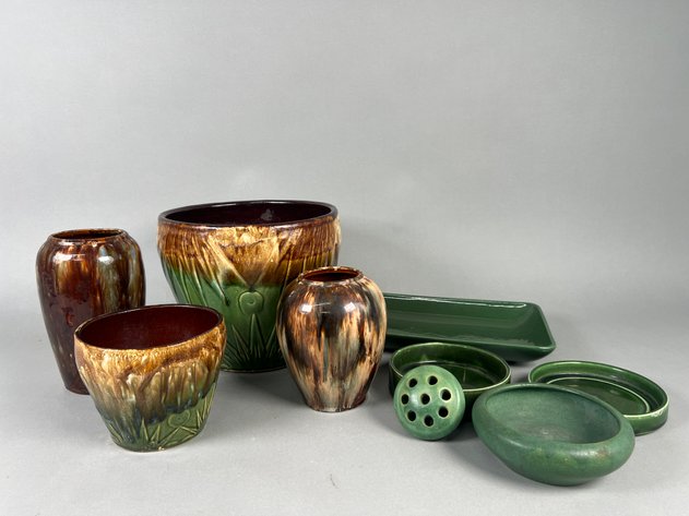 Image for Collection of Vintage Art Pottery Including McCoy Onyx Glaze Vases, Planters & Flower Frog