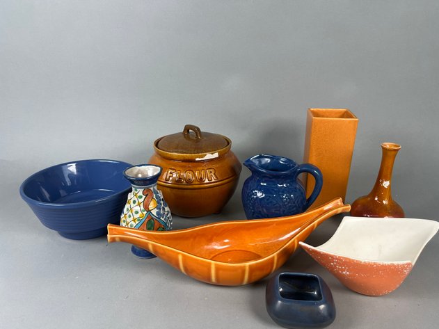 Image for Collection of Vintage American Art Pottery Including Hull, Calif USA & More Vases, Pitchers, Bowls & Flour Cannister