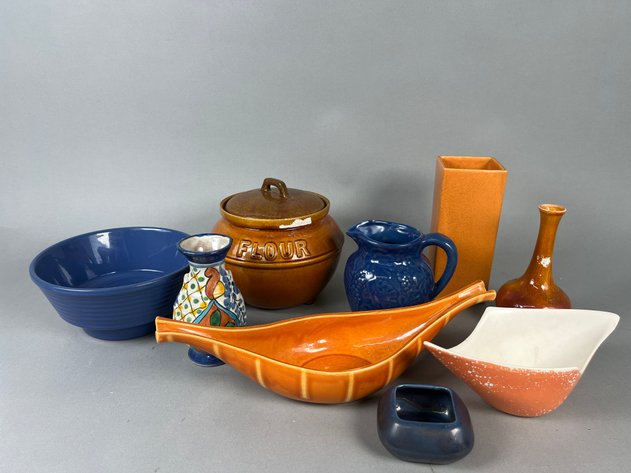 Image for Collection of Vintage American Art Pottery Including Hull, Calif USA & More Vases, Pitchers, Bowls & Flour Cannister
