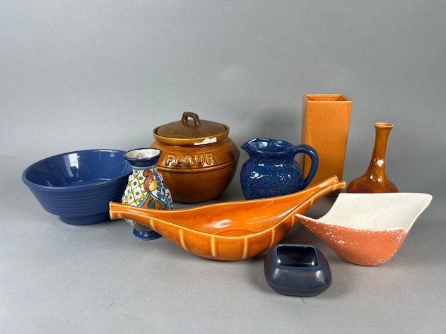 Image for Collection of Vintage American Art Pottery Including Hull, Calif USA & More Vases, Pitchers, Bowls & Flour Cannister
