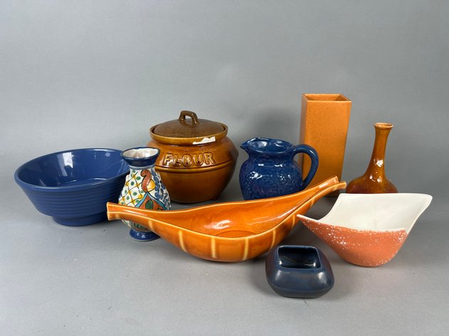 Image for Collection of Vintage American Art Pottery Including Hull, Calif USA & More Vases, Pitchers, Bowls & Flour Cannister