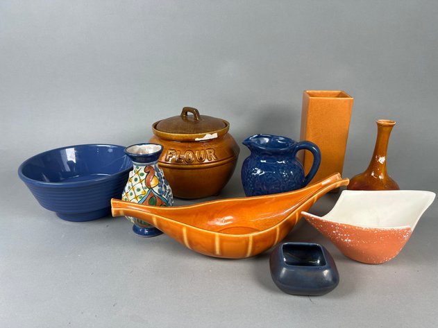 Image for Collection of Vintage American Art Pottery Including Hull, Calif USA & More Vases, Pitchers, Bowls & Flour Cannister