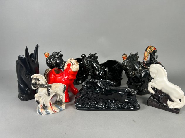 Image for Collection of Vintage McCoy & Other Horse Figural Pottery Planters & Décor