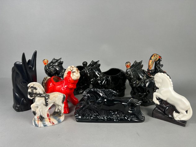 Image for Collection of Vintage McCoy & Other Horse Figural Pottery Planters & Décor