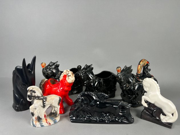 Image for Collection of Vintage McCoy & Other Horse Figural Pottery Planters & Décor