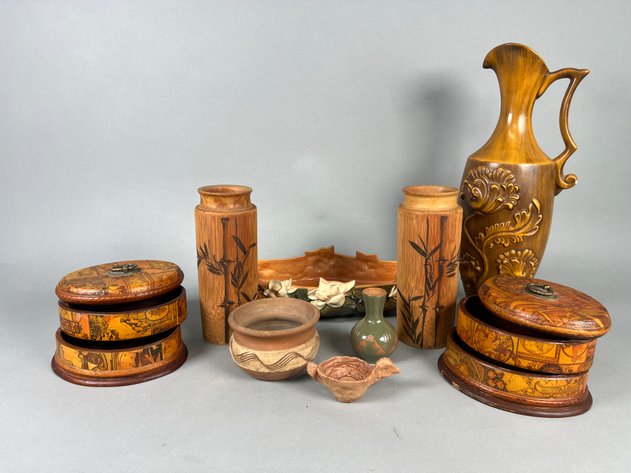 Image for Collection of Vintage Pottery & Decorative Accessories Including Roseville, Bamboo Motif Vases & More