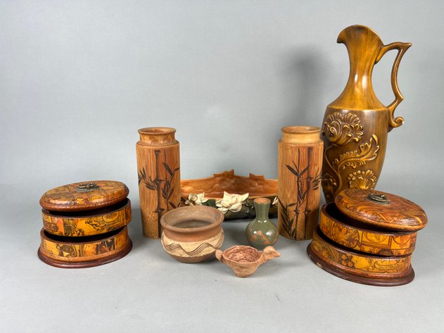 Image for Collection of Vintage Pottery & Decorative Accessories Including Roseville, Bamboo Motif Vases & More
