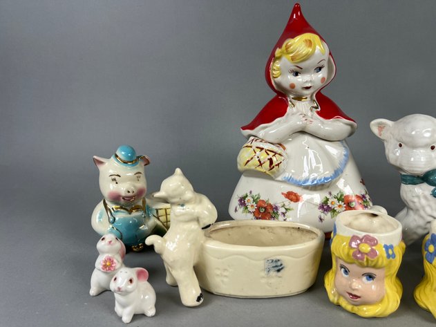Image for Collection of Vintage Figural Pottery Including Hull Little Red Riding Hood Cookie Jar, Planters & Novelty Pieces
