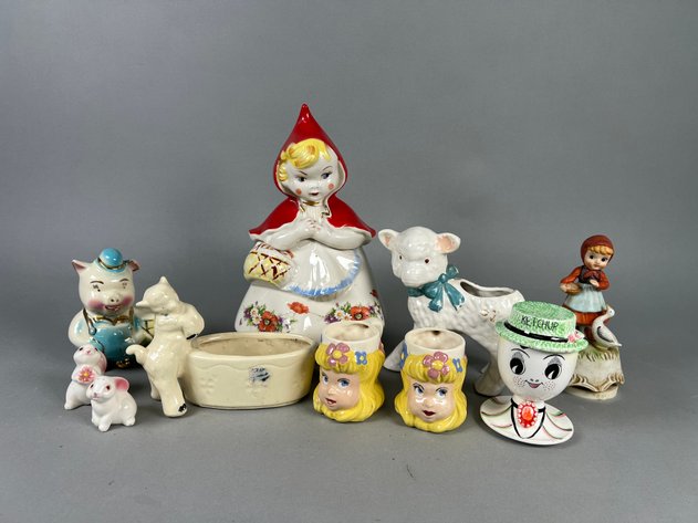 Image for Collection of Vintage Figural Pottery Including Hull Little Red Riding Hood Cookie Jar, Planters & Novelty Pieces