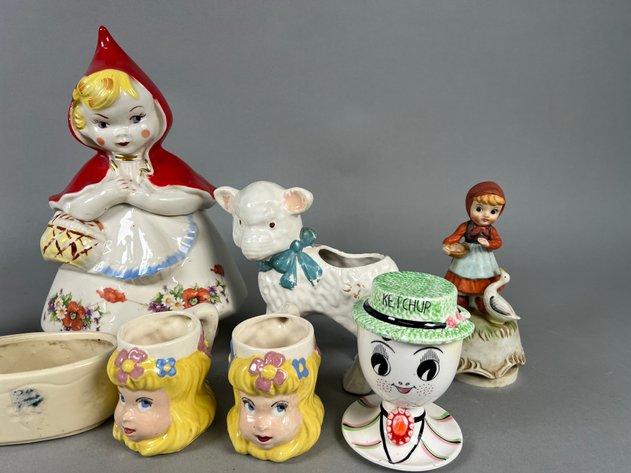 Image for Collection of Vintage Figural Pottery Including Hull Little Red Riding Hood Cookie Jar, Planters & Novelty Pieces