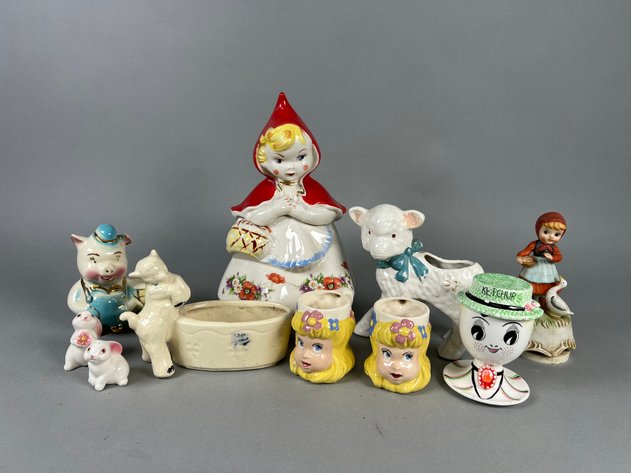 Image for Collection of Vintage Figural Pottery Including Hull Little Red Riding Hood Cookie Jar, Planters & Novelty Pieces