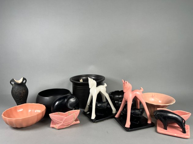 Image for Collection of Mid-Century Art Pottery Including Shawnee, Bauer & McCoy Figural Planters & Bowls