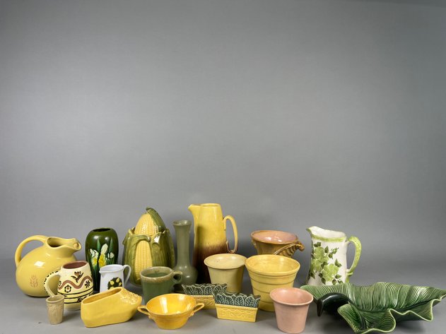 Image for Collection of Vintage Yellow & Green Art Pottery Including Shawnee, Hull, Bauer & More Vases, Pitchers, Planters & Bowls