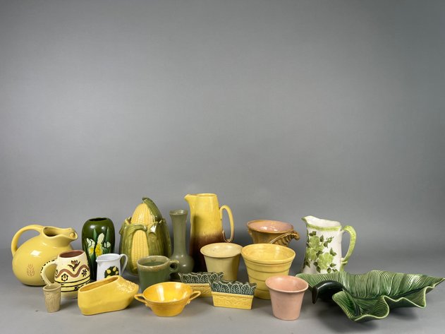 Image for Collection of Vintage Yellow & Green Art Pottery Including Shawnee, Hull, Bauer & More Vases, Pitchers, Planters & Bowls