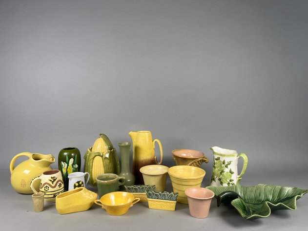 Image for Collection of Vintage Yellow & Green Art Pottery Including Shawnee, Hull, Bauer & More Vases, Pitchers, Planters & Bowls