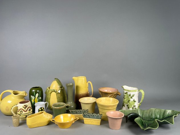 Image for Collection of Vintage Yellow & Green Art Pottery Including Shawnee, Hull, Bauer & More Vases, Pitchers, Planters & Bowls