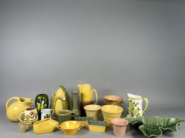 Image for Collection of Vintage Yellow & Green Art Pottery Including Shawnee, Hull, Bauer & More Vases, Pitchers, Planters & Bowls