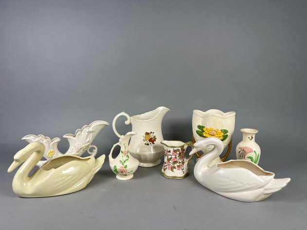 Image for Collection of Vintage Swan Figural Planters & Floral Pottery Including Pitchers, Vases & More