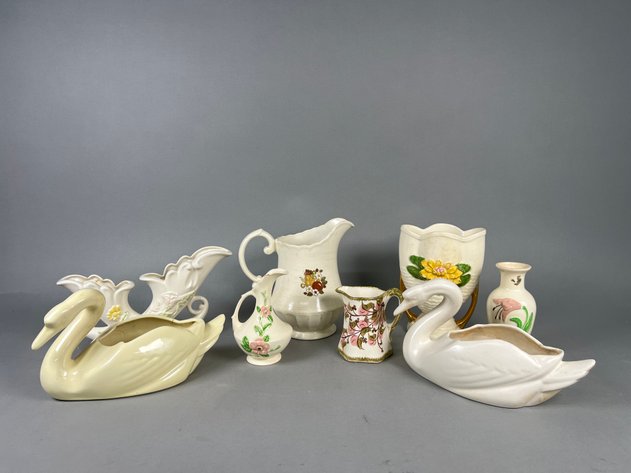 Image for Collection of Vintage Swan Figural Planters & Floral Pottery Including Pitchers, Vases & More