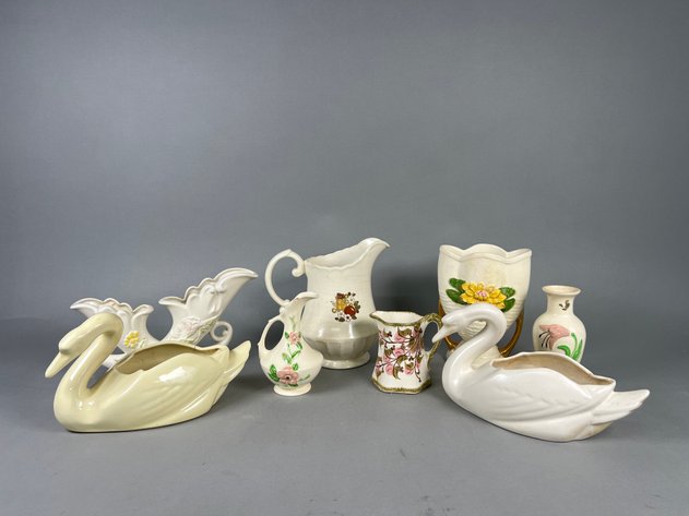 Image for Collection of Vintage Swan Figural Planters & Floral Pottery Including Pitchers, Vases & More