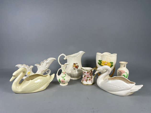 Image for Collection of Vintage Swan Figural Planters & Floral Pottery Including Pitchers, Vases & More