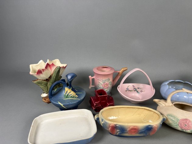Image for Collection of Vintage Hull, Roseville, McCoy, Shawnee & Bauer Pottery Planters, Vases & Decorative Pieces