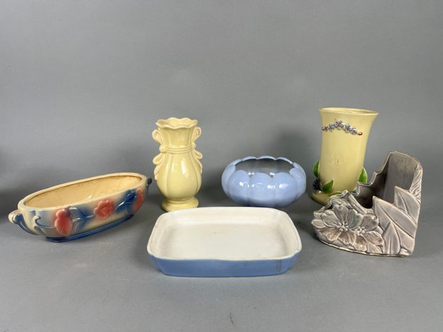 Image for Collection of Vintage Hull, Roseville, McCoy, Shawnee & Bauer Pottery Planters, Vases & Decorative Pieces