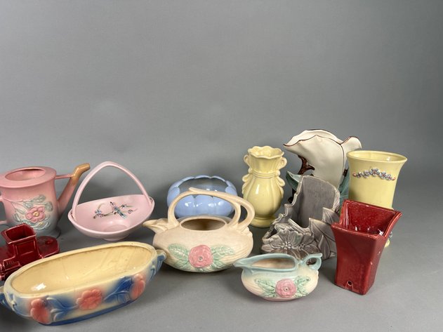 Image for Collection of Vintage Hull, Roseville, McCoy, Shawnee & Bauer Pottery Planters, Vases & Decorative Pieces