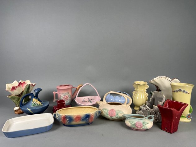 Image for Collection of Vintage Hull, Roseville, McCoy, Shawnee & Bauer Pottery Planters, Vases & Decorative Pieces