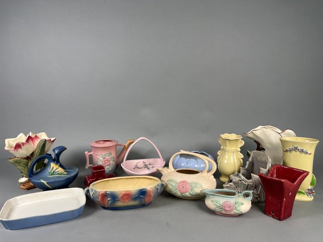 Image for Collection of Vintage Hull, Roseville, McCoy, Shawnee & Bauer Pottery Planters, Vases & Decorative Pieces