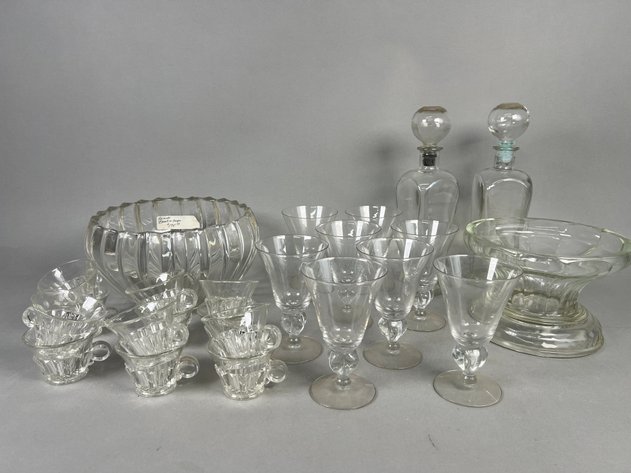 Image for Collection of Vintage Clear Glassware Including Steuben Baluster Stemware, Indiana Glass Punch Cups, Decanters & More
