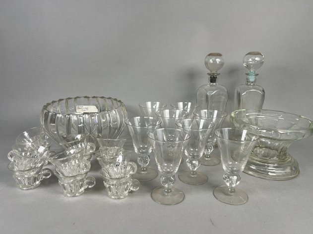 Image for Collection of Vintage Clear Glassware Including Steuben Baluster Stemware, Indiana Glass Punch Cups, Decanters & More