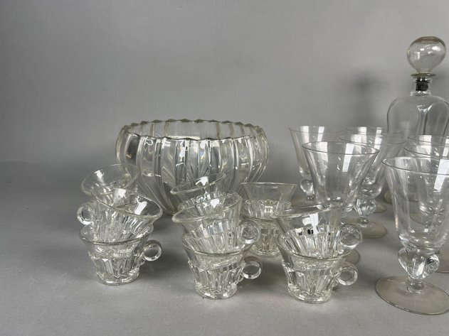 Image for Collection of Vintage Clear Glassware Including Steuben Baluster Stemware, Indiana Glass Punch Cups, Decanters & More