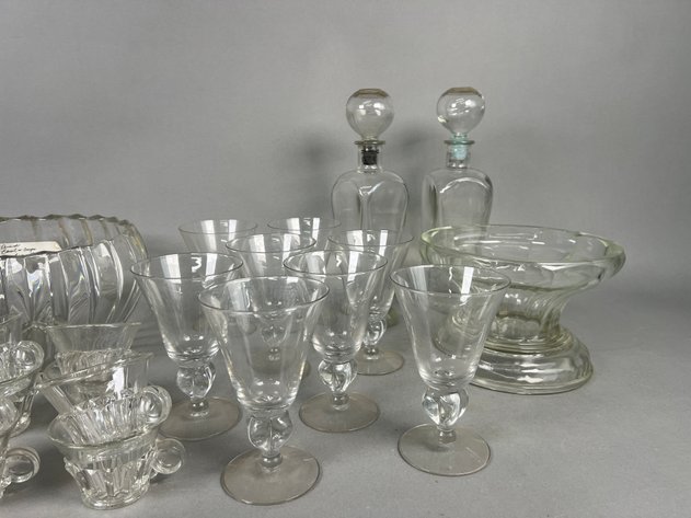 Image for Collection of Vintage Clear Glassware Including Steuben Baluster Stemware, Indiana Glass Punch Cups, Decanters & More