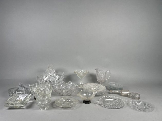 Image for Collection of Vintage Clear Pressed & Cut Glass Including Serving Dishes, Plates, Novelty Pistol Bottle & More