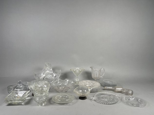 Image for Collection of Vintage Clear Pressed & Cut Glass Including Serving Dishes, Plates, Novelty Pistol Bottle & More