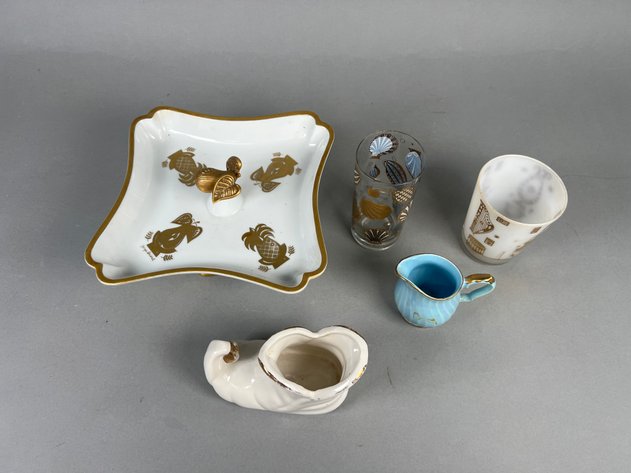 Image for Collection of Mid-Century Barware & Decorative Ceramics Including Georges Briard Gold Motif Glassware, Pedestal Tray & More