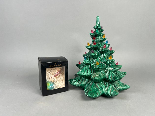 Image for Vintage Atlantic Mold Ceramic Christmas Tree & Christopher Radko Ornament