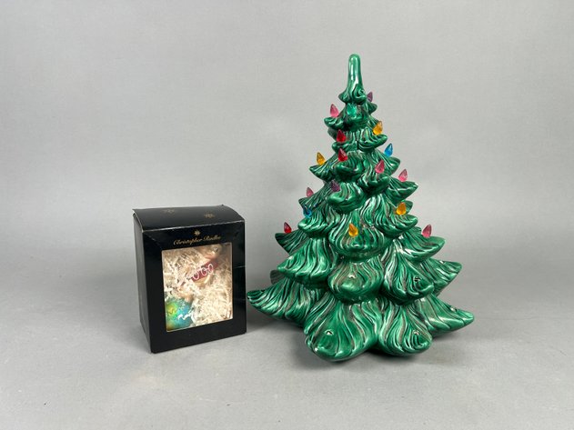 Image for Vintage Atlantic Mold Ceramic Christmas Tree & Christopher Radko Ornament