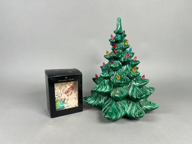Image for Vintage Atlantic Mold Ceramic Christmas Tree & Christopher Radko Ornament