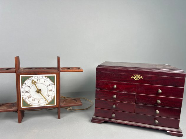 Image for Vintage Georges Briard Wooden Clock with Decorative Wood Jewelry Boxes