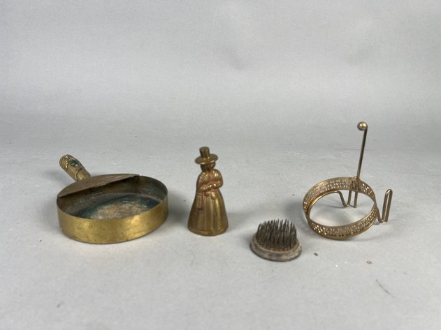 Image for Collection of Vintage Brass Decorative Accessories Including Candlestick, Flower Frog, Figural Bell & More