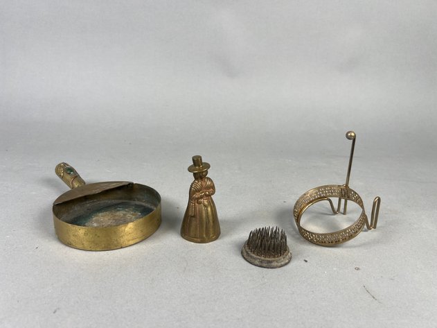 Image for Collection of Vintage Brass Decorative Accessories Including Candlestick, Flower Frog, Figural Bell & More