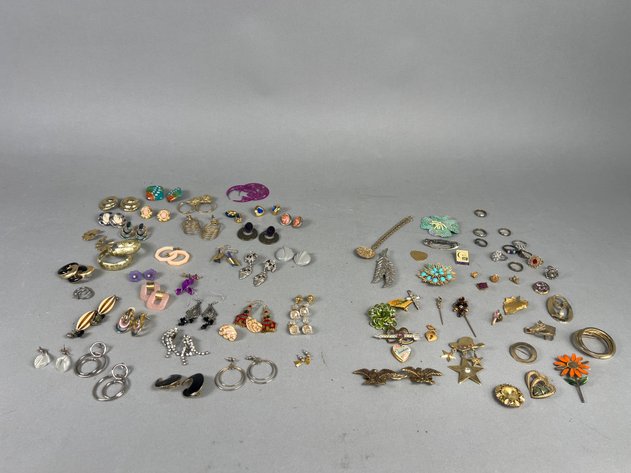 Image for Collection of Vintage Costume Jewelry Including Earrings, Brooches, Pins, Rings & Pendants