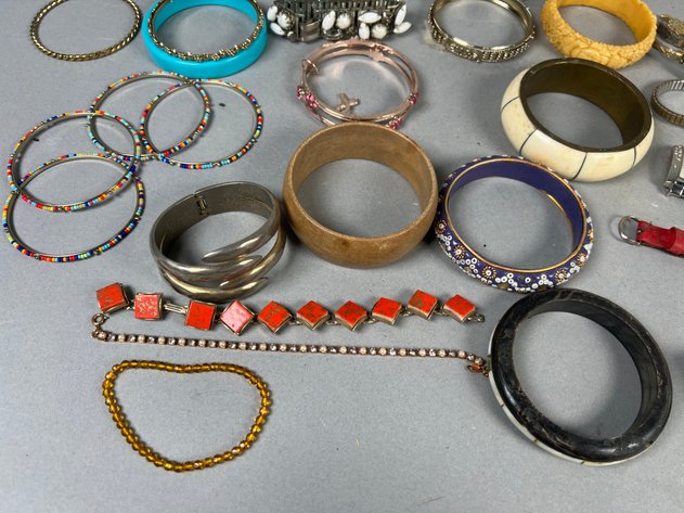 Image for Collection of Vintage Costume Jewelry Including Bangles, Bracelets, Wristwatches & Beaded Evening Bags
