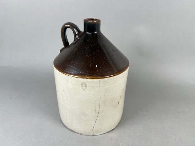 Image for Vintage Stoneware Two-Tone Whiskey Jug with Handle