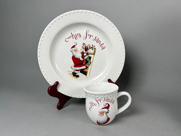 Image for Collection of Christmas D\uFFFdcor & Tableware Including Williams Sonoma Nutcracker Bowl, Pottery Barn Kids Santa Set, Franciscan 