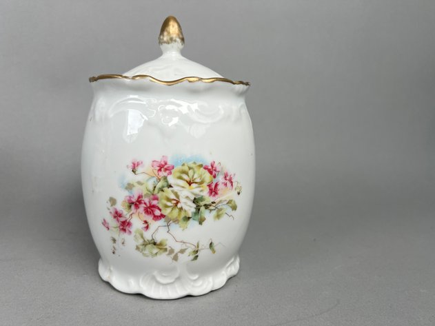 Image for Collection of Vintage Floral Porcelain Including Teapot, Pitcher, Covered Jars & Lamp